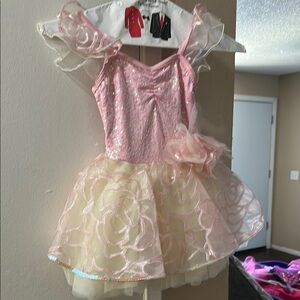 Pink and Cream Dance Costume with Tulle Skirt